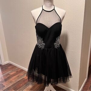 DJ-JAZ Elegant Black Halter Dress with Silver Embellishments - Junior Size 11